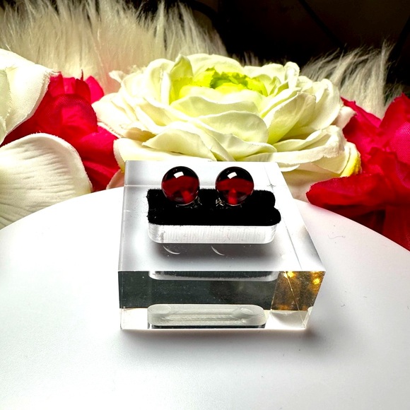 Red Fire Glass Ball Stud Earrings NEW! - Picture 5 of 7